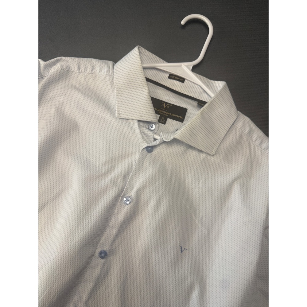 Versace 1969 Button Down Men XL Blue Micro Dot Modern Fit Long Sleeve Shirt